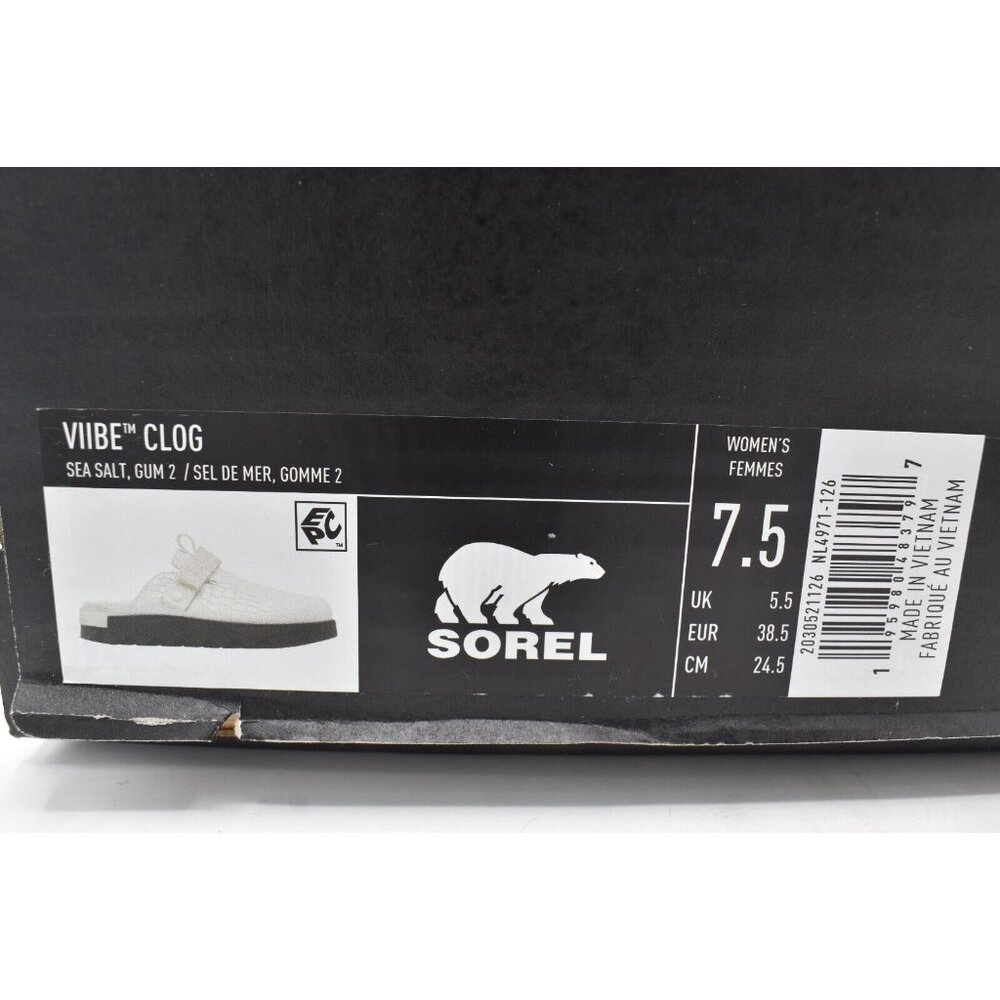 Sorel Womens Size 7.5 Viibe White Black Sea Salt Gum Slip On Croc Embossed Clogs - Picture 12 of 12